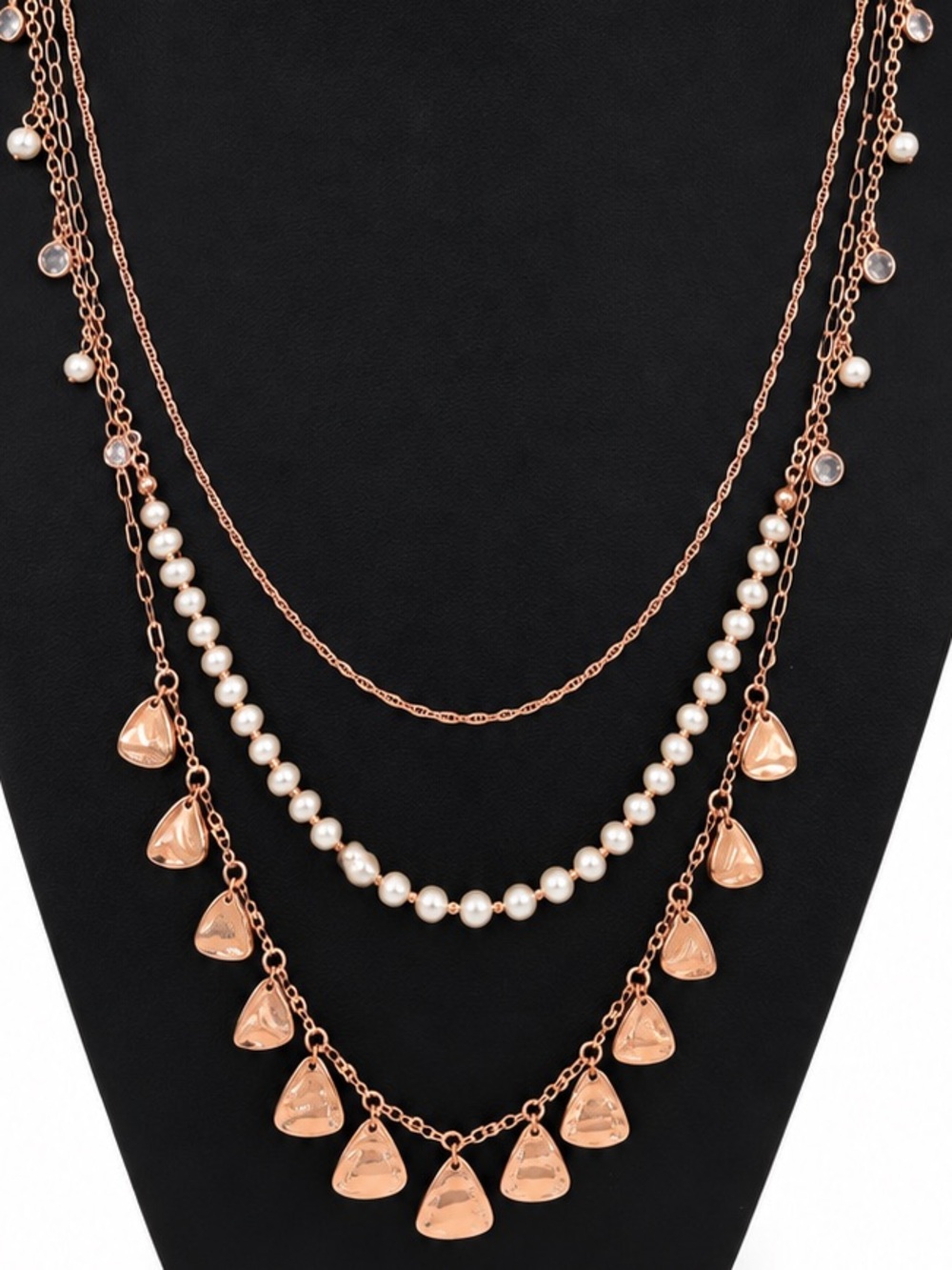 White House Black Market Triple Layer Pearl Charm Necklace rose gold tone NWT